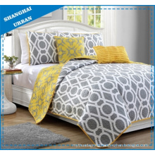 Reversible Yellow Gray Circle Printed Polyester Bedspread Set